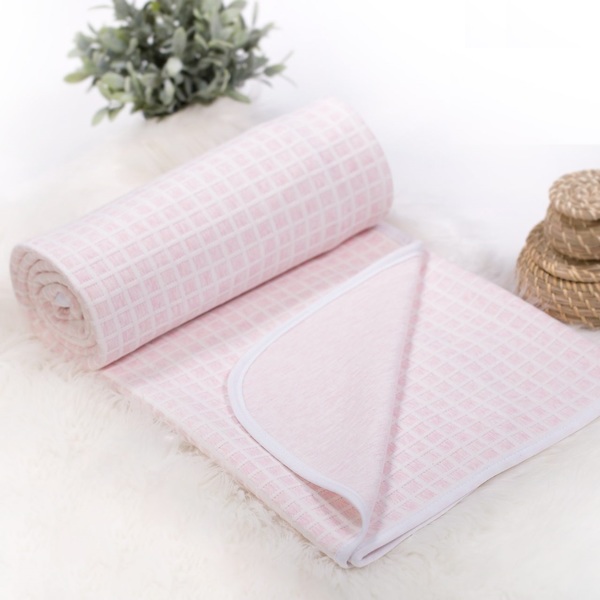 Одеяло-покрывало трикотажное Клетка розовая 100х140