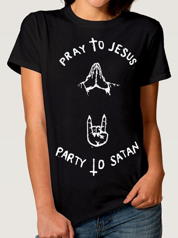 фото Футболка женская design heroes pray to jesus party to satan черная 2xl