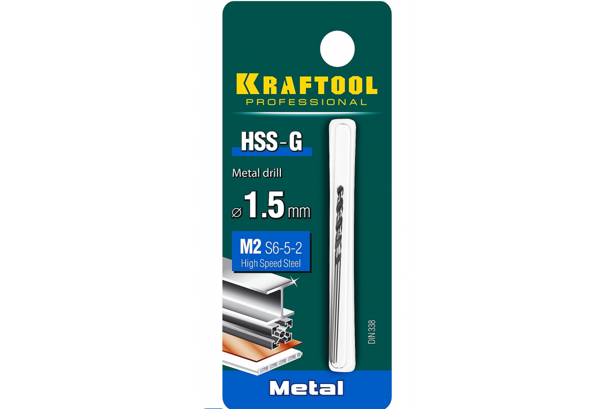 фото Сверло по металлу kraftool hss-g 1.5 х43мм, hss-g, сталь м2(s6-5-2)