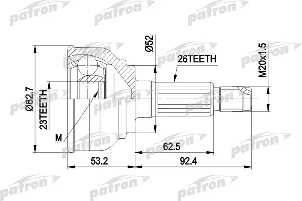 

ШРУС наружн к-кт 26x52x23 MAZDA: 626 1.6-1.8 10.82-6.87 PATRON PCV1069