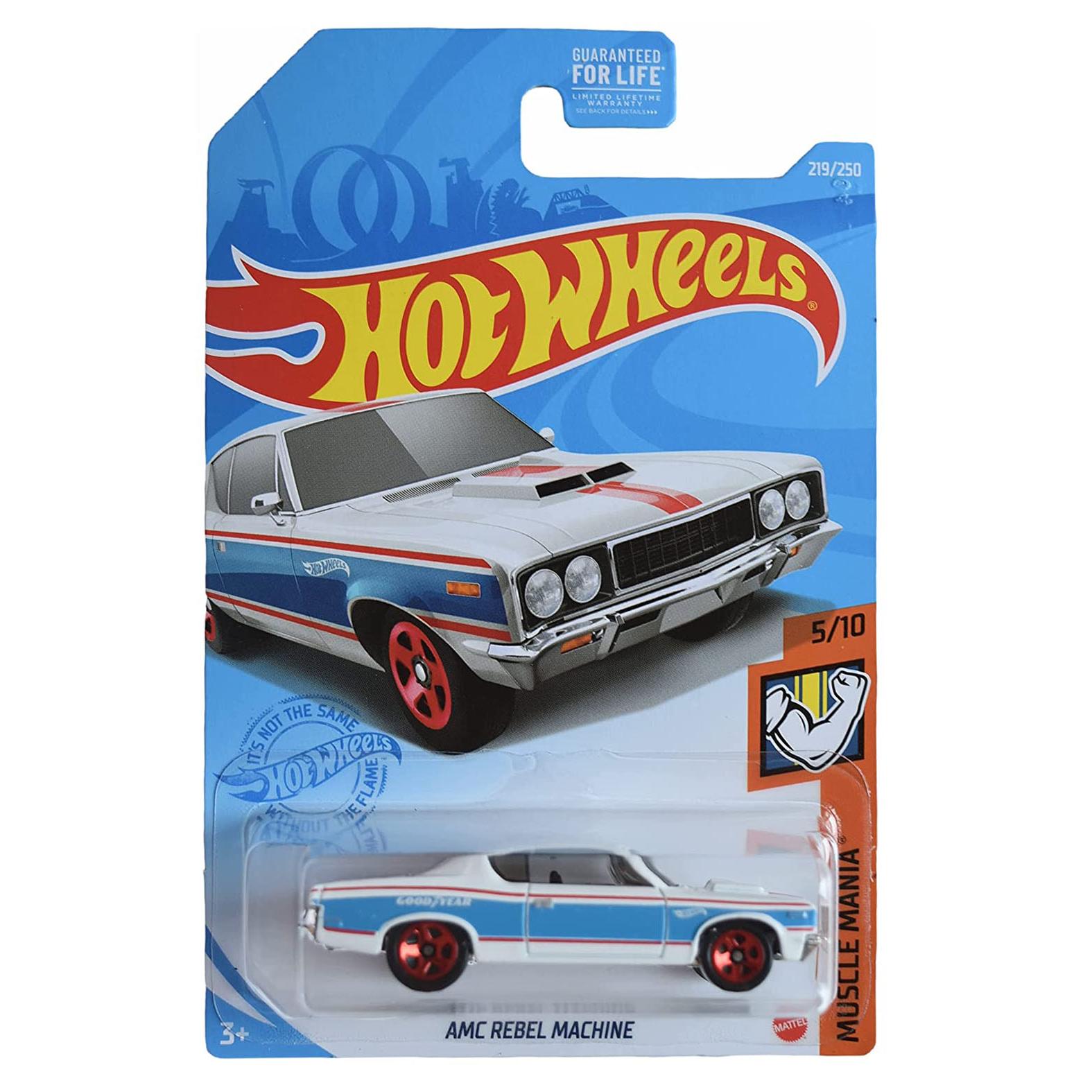 фото Игрушечная машинка hot wheels amc rebel machine базовая, бело-голубая 5785/gtb44