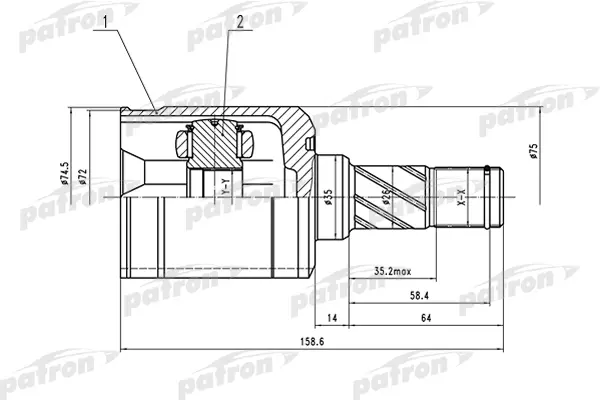 

ШРУС внутренний левый 24x35x29 MAZDA 323 BJ 98-04 PATRON PCV1530