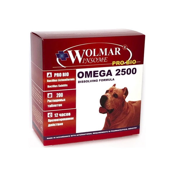 Витамины для собак Wolmar Winsome INSOME Pro Bio Omega 2500, 200 табл
