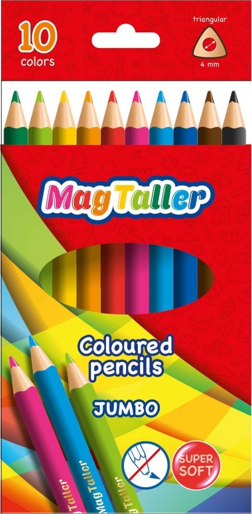 

Карандаши цветные MagTaller Kuvio Jumbo трехгранные 10 цветов, Желтый;красный;оранжевый;зеленый;синий;коричневый;черный;розовый;бирюзовый;голубой
