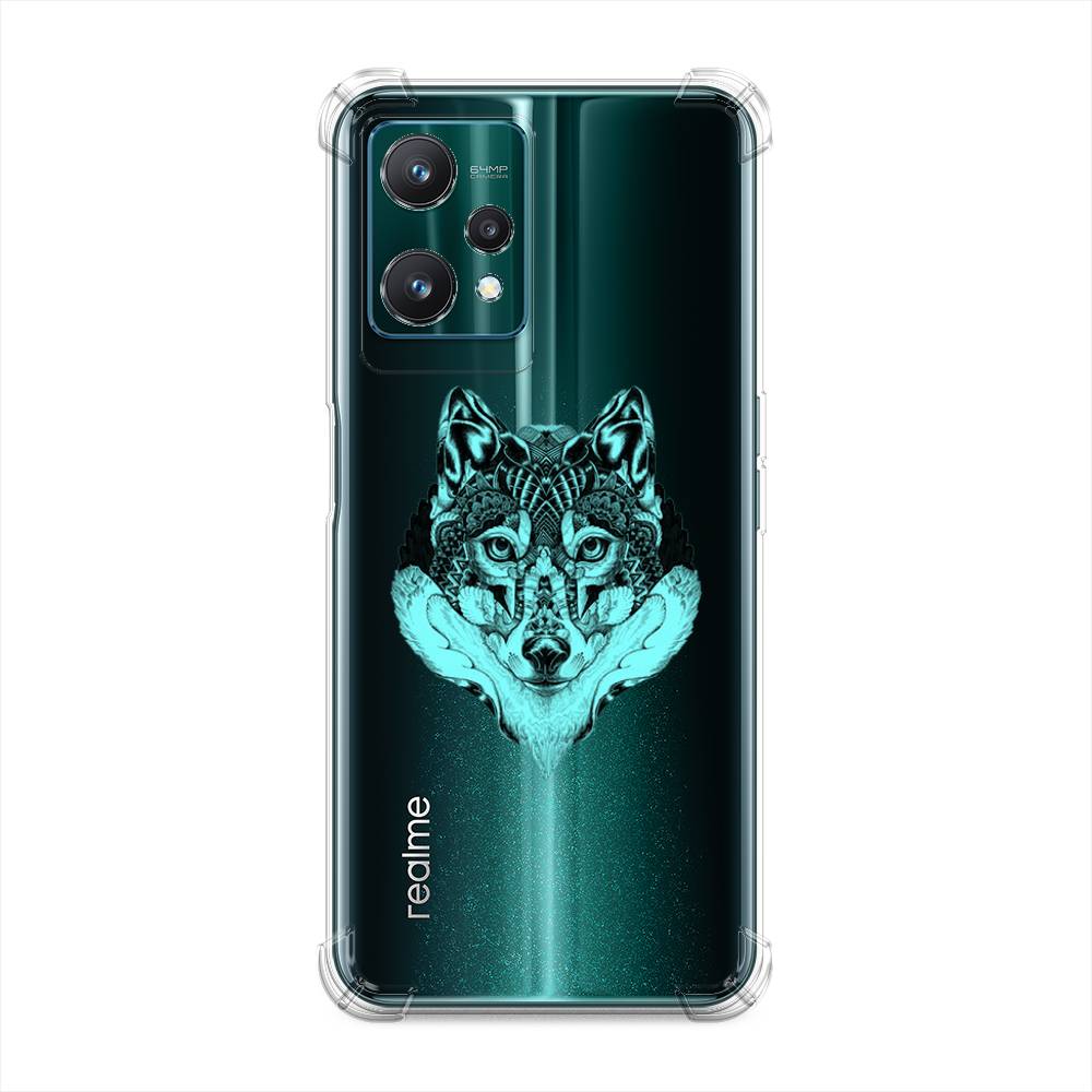 

Чехол Awog на Realme 9 Pro "Бирюзовый волк", Голубой;черный, 258851-1