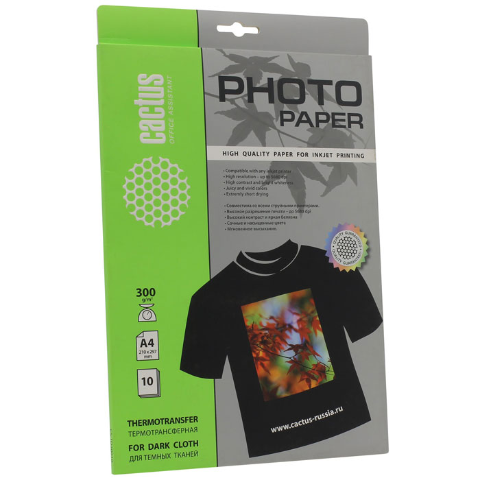 

Бумага A4 Thermal transfer 10SH, CACTUS, CS-TD30010, Белый
