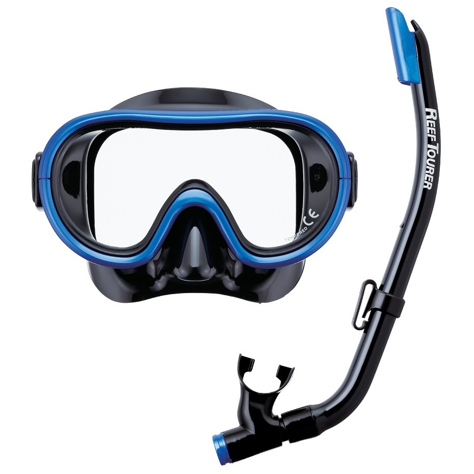 Маска и трубка ReefTourer RCR0204 детский комплект для подводного плавания черный-синий