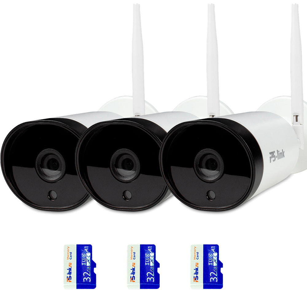 Комплект видеонаблюдения WIFI 3Мп Ps-Link KIT-XMJ303-WIFI 3 камеры для улицы микрофон mi mic караоке со встроенным динамиком
