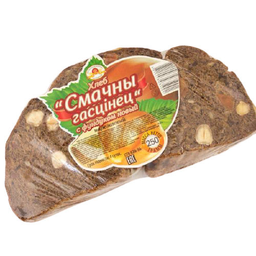 

Хлеб Каравай Придвинья Смачны гасцiнец с фундуком новый формовой ржаной нарезка 250 г
