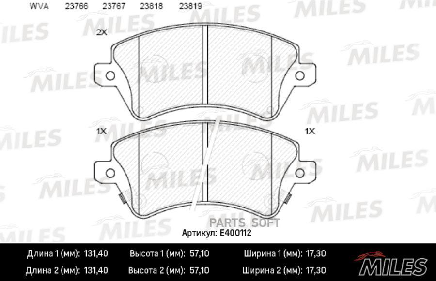 

Колодки тормозные передние TOYOTA COROLLA (E12) 1.4/1.6/1.8/2.0 00>02/02> передние MILES