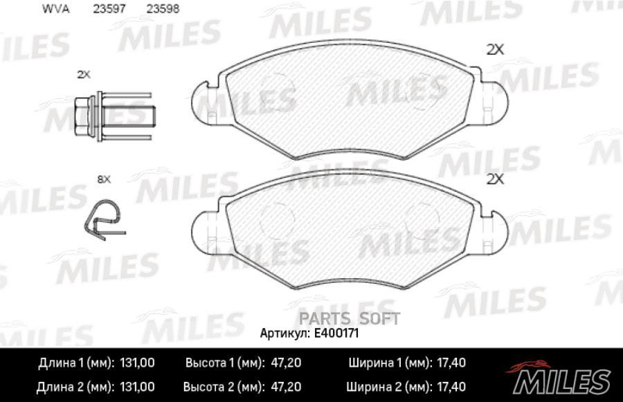 

Колодки тормозные передние PEUGEOT 206/206SW 01>(-ABS) передние MILES