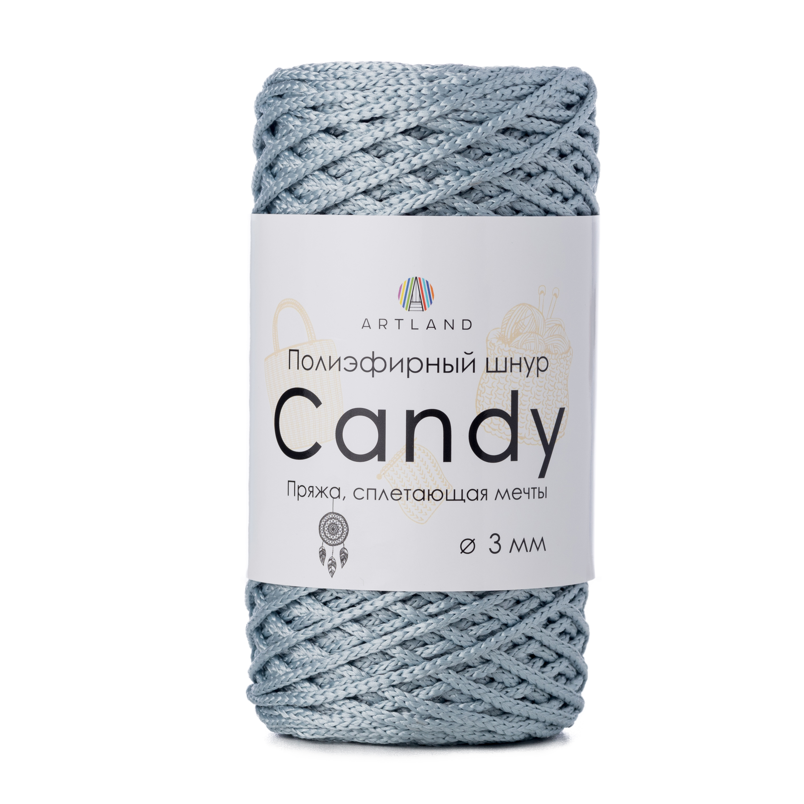 

Полиэфирный шнур Artland Candy 3 мм 100 м, 200 гр, цвет 32 серо-голубой, candy NL