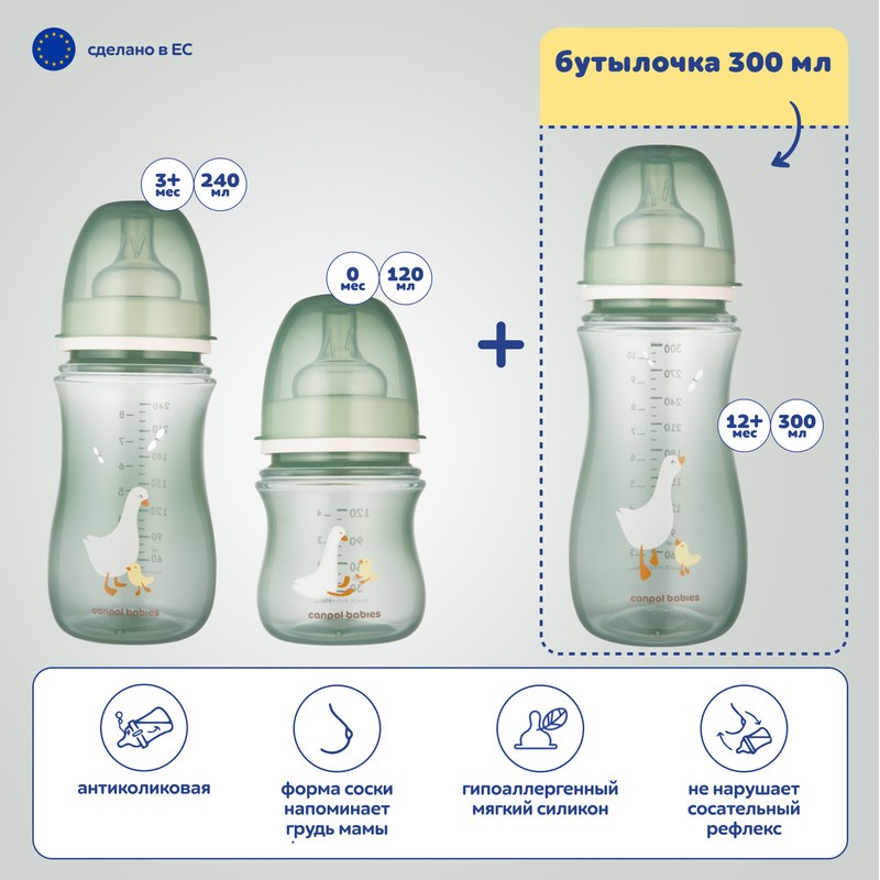 

Набор антиколиковых бутылочек Canpol babies GOOSE, Зеленый