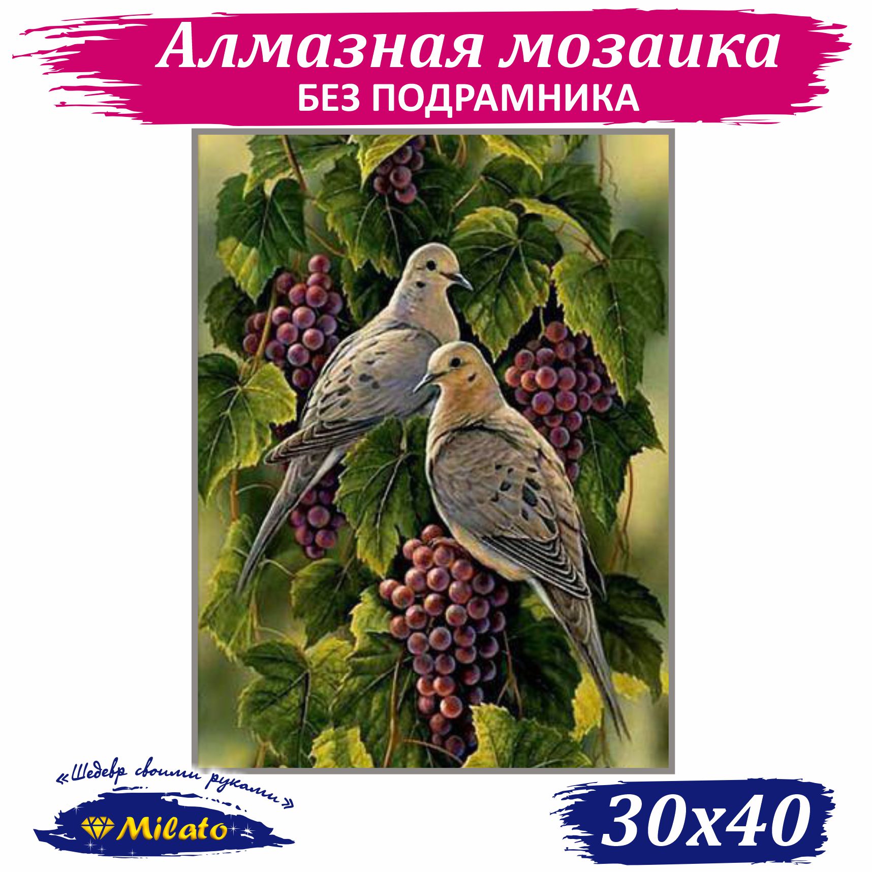 

Алмазная мозаика маленькая Milato Голубки F-153 40х30 см, Голубки