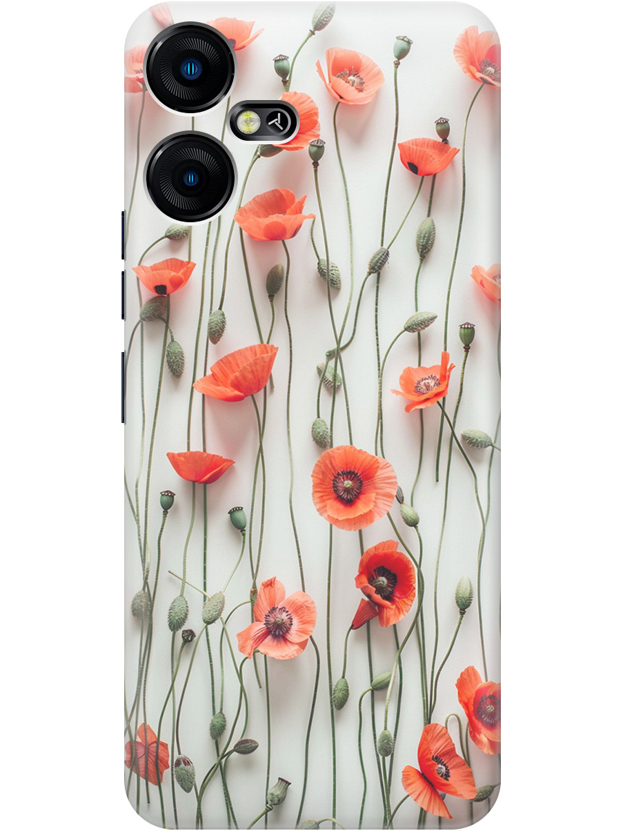 

Силиконовый чехол на Tecno Pova Neo 3 с рисунком "Маки на белой стене", Белый;красный, 20001480