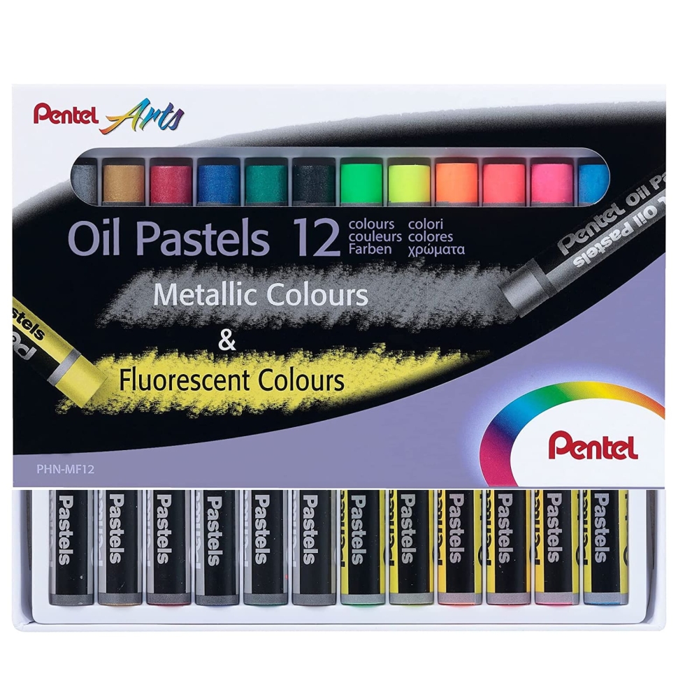 фото Пастель масляная pentel arts oil pastels металлик и флуоресцентные цвета 12 мелков