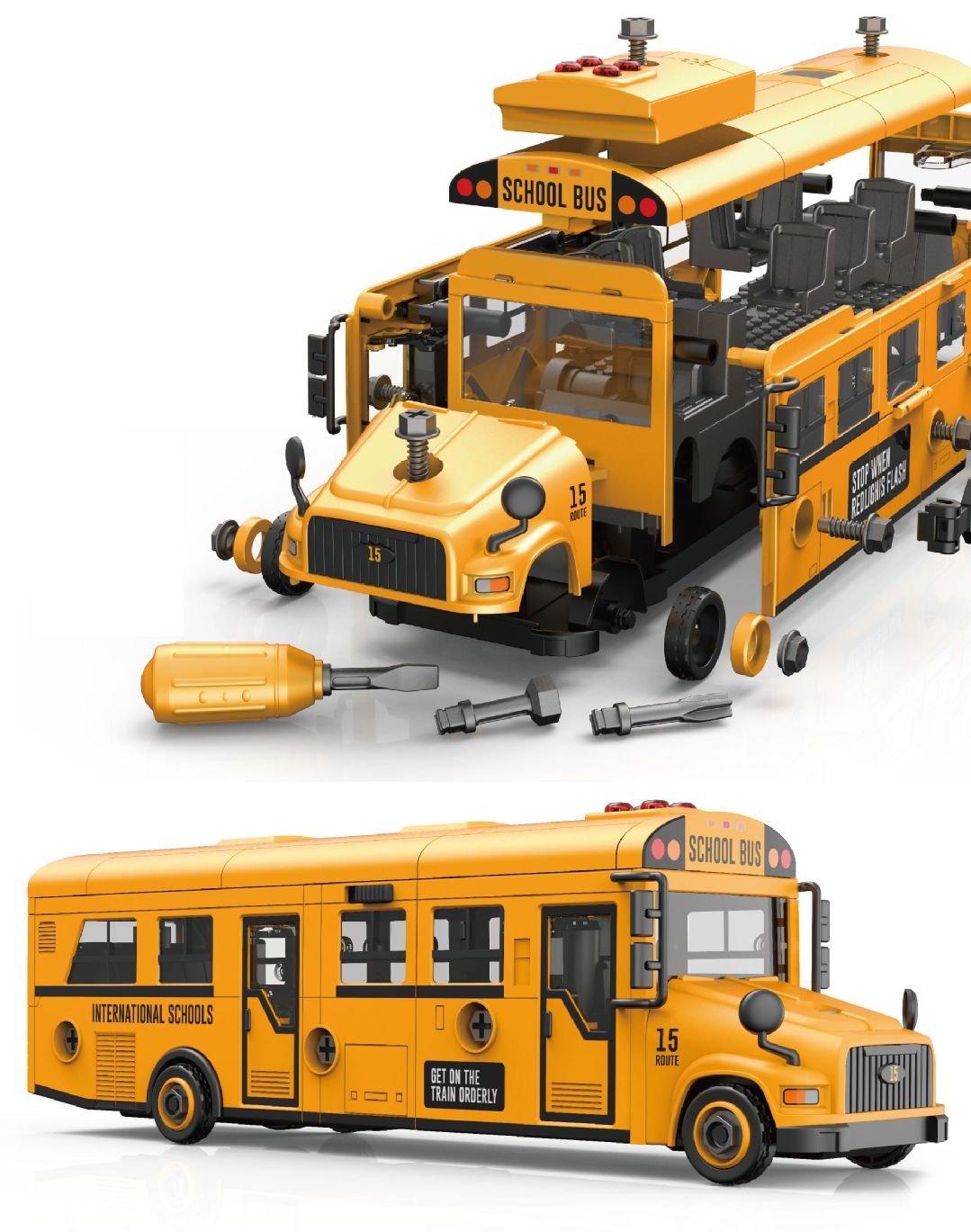 Школьный автобус MSN Toys музыкальный с инструментами для сборки 37 см YW9099C