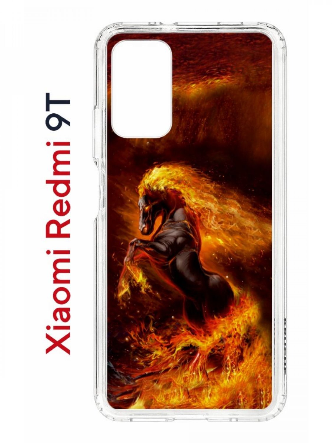 Чехол на Redmi 9T с принтом Kruche Print Конь огонь,противоударный бампер,с защитой камеры