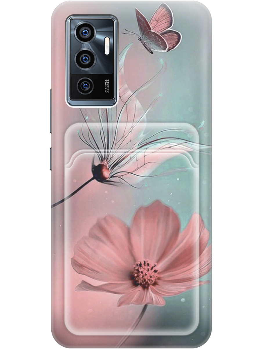 

Силиконовый чехол на Vivo V23e с рисунком "Бабочка и цветы", Голубой;розовый;серый, 20012011