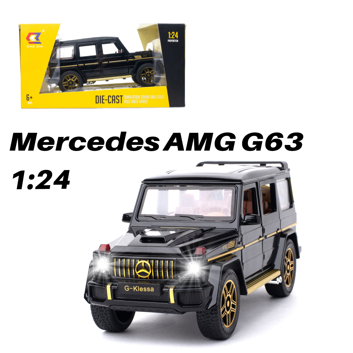 фото Машинка игрушка che zhi cars mercedes amg g63 1:24 коллекционная, черный, cz118bblk