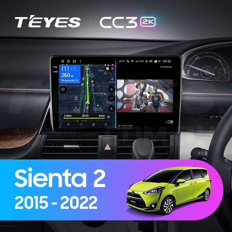 

Штатная магнитола Teyes CC3 2K 4/64 Toyota Sienta 2 XP170 (2015-2022) Правый руль, CC3 2K