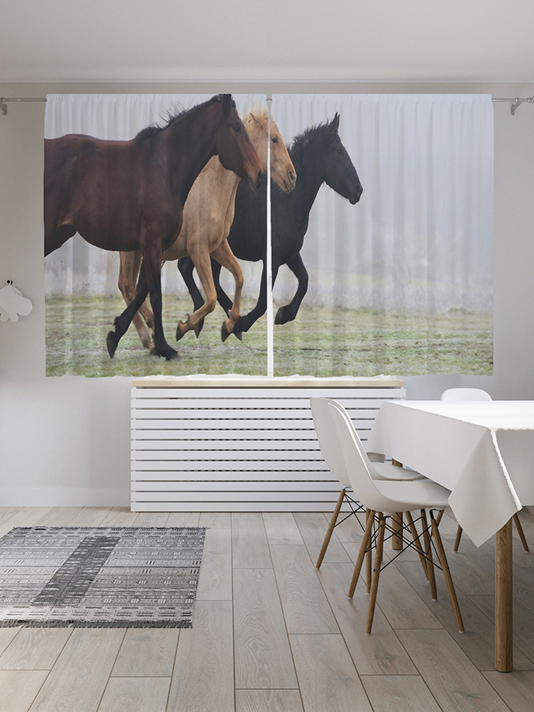 

Шторы с фотопечатью JoyArty "Лошади стремятся к цели" из сатена, 290х180 см