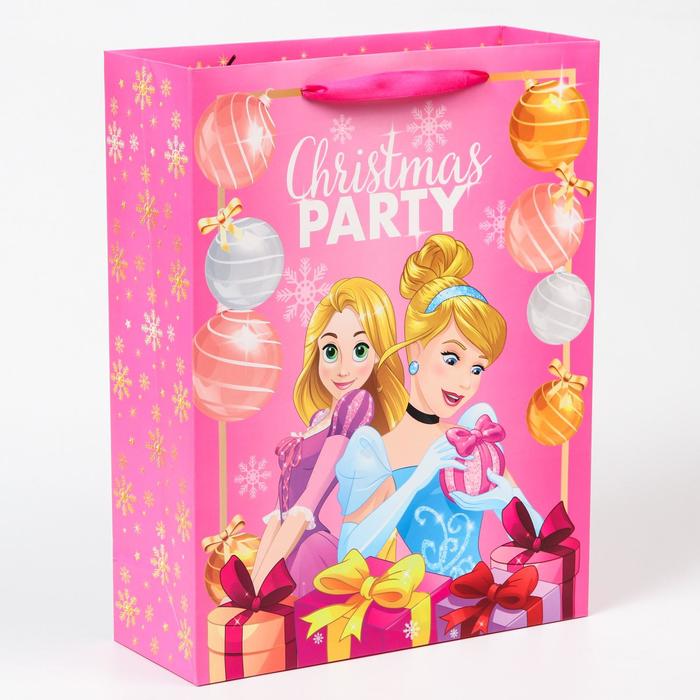

Подарочный пакет Disney ламинированный вертикальный Cristmas party Принцессы 31х40х11,5, Желтый