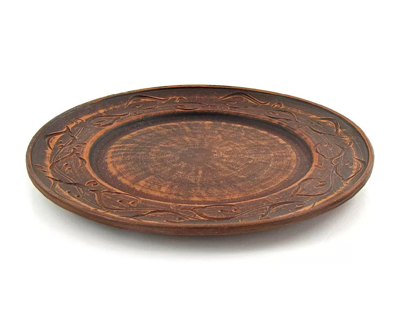 

Тарелка из красной глины резная 21см "Дымленая керамика" (50262)