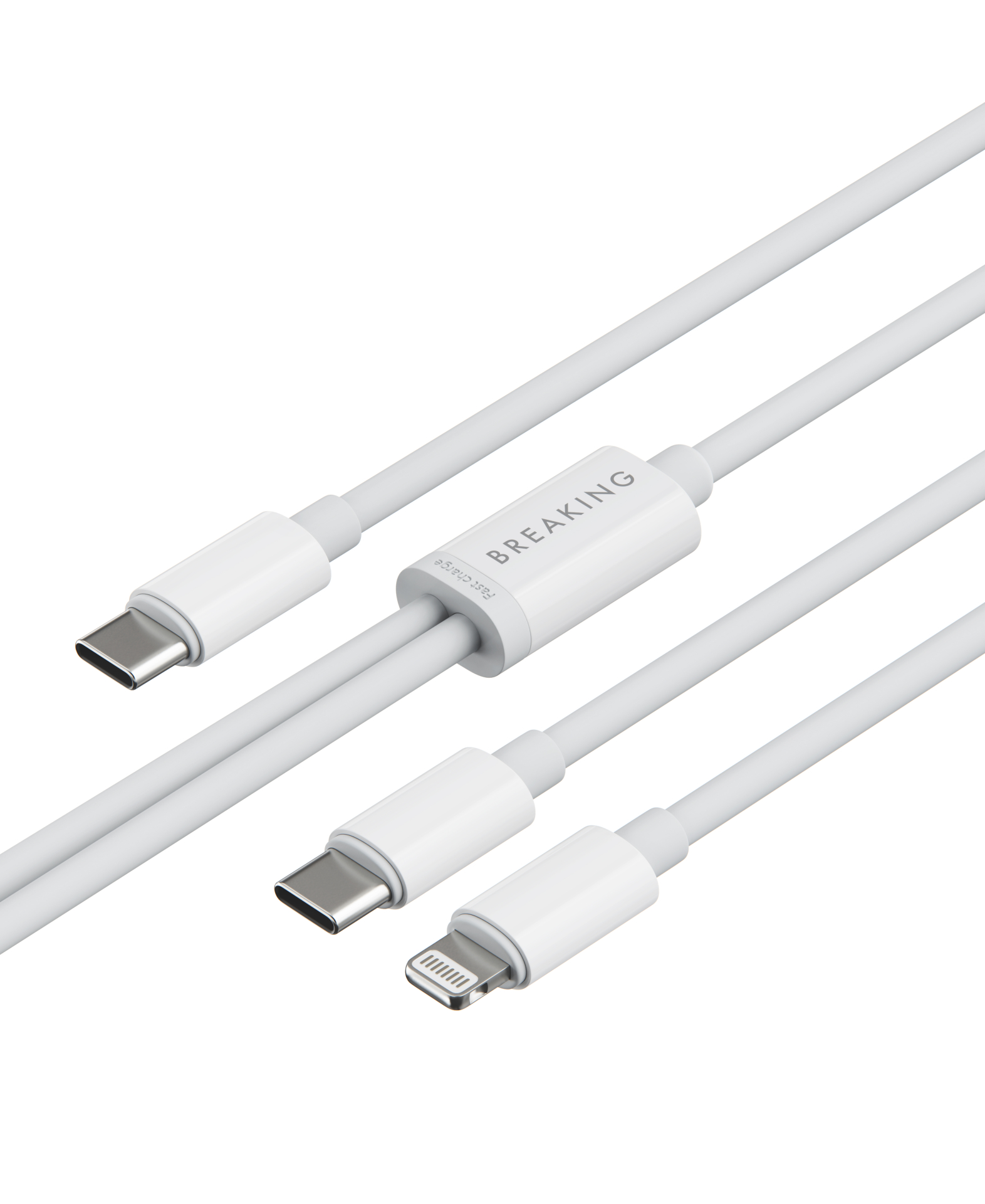 Кабель Breaking K10, 2 в 1 USB-C - Lightning + USB-C, 3.0А, 1,2м (Белый)