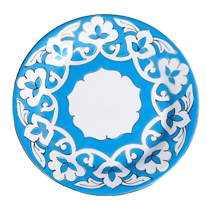 

Тарелка Пахта голубая в золоте, 22 см