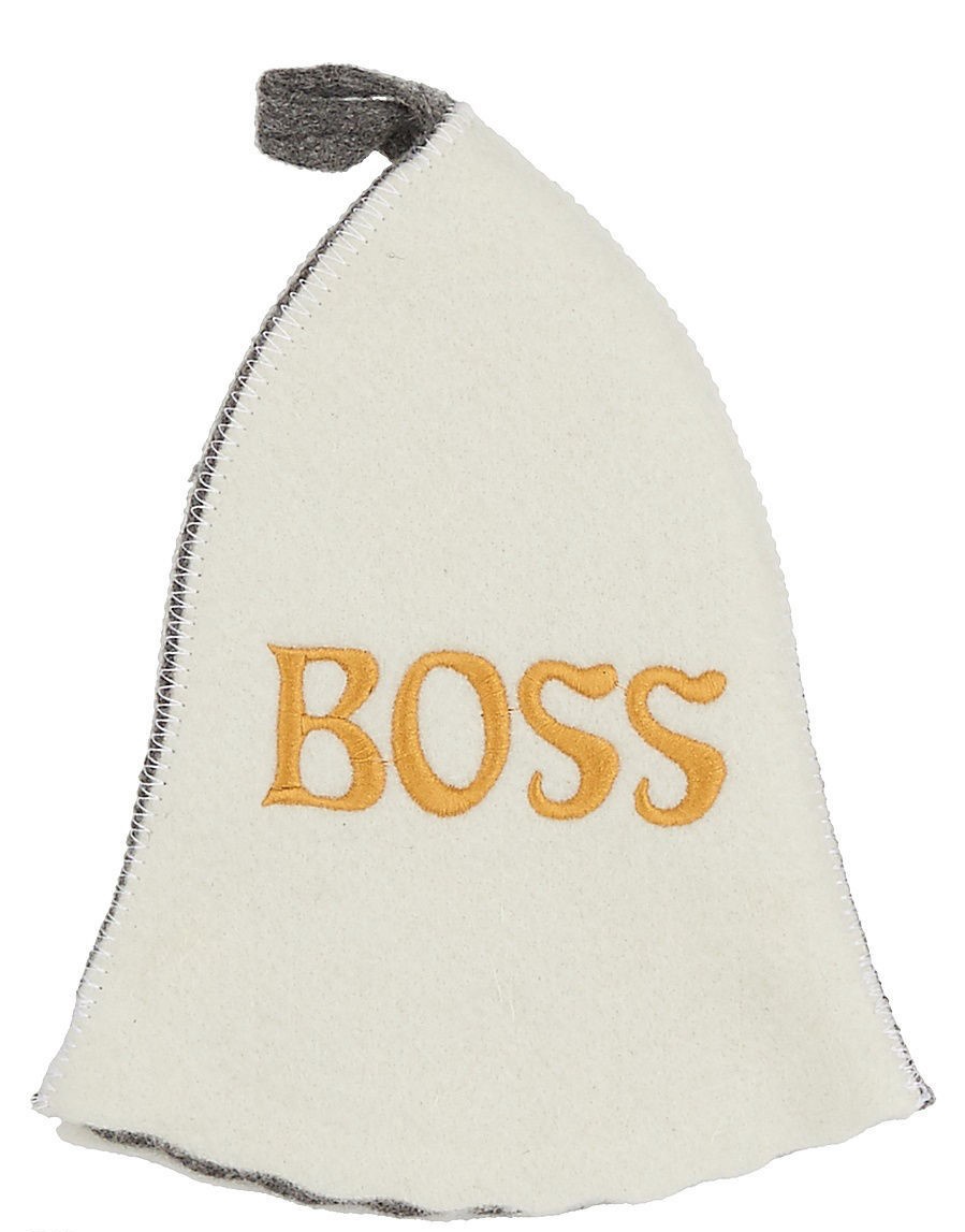 фото Шапка для бани "boss". шапка банная с крючком комбинированная , бело-серая nobrand