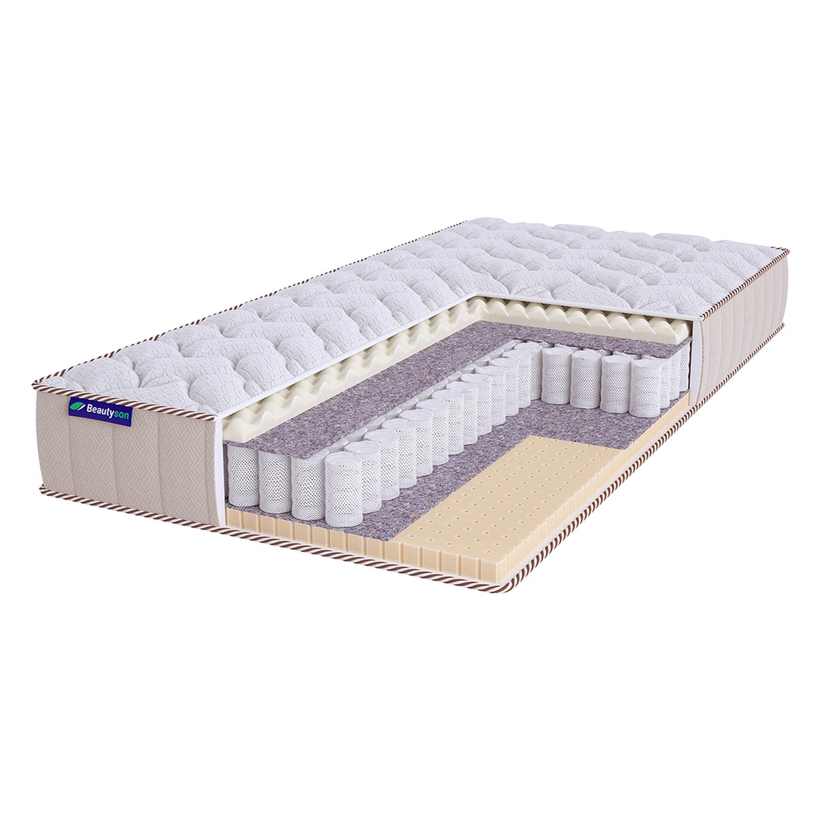 

Матрас BeautySon Roll Spring Massage Latex 3 S600 Lux бесклеевой 130x186x20, Белый;бежевый, Roll Spring Massage Latex 3 S600 Lux