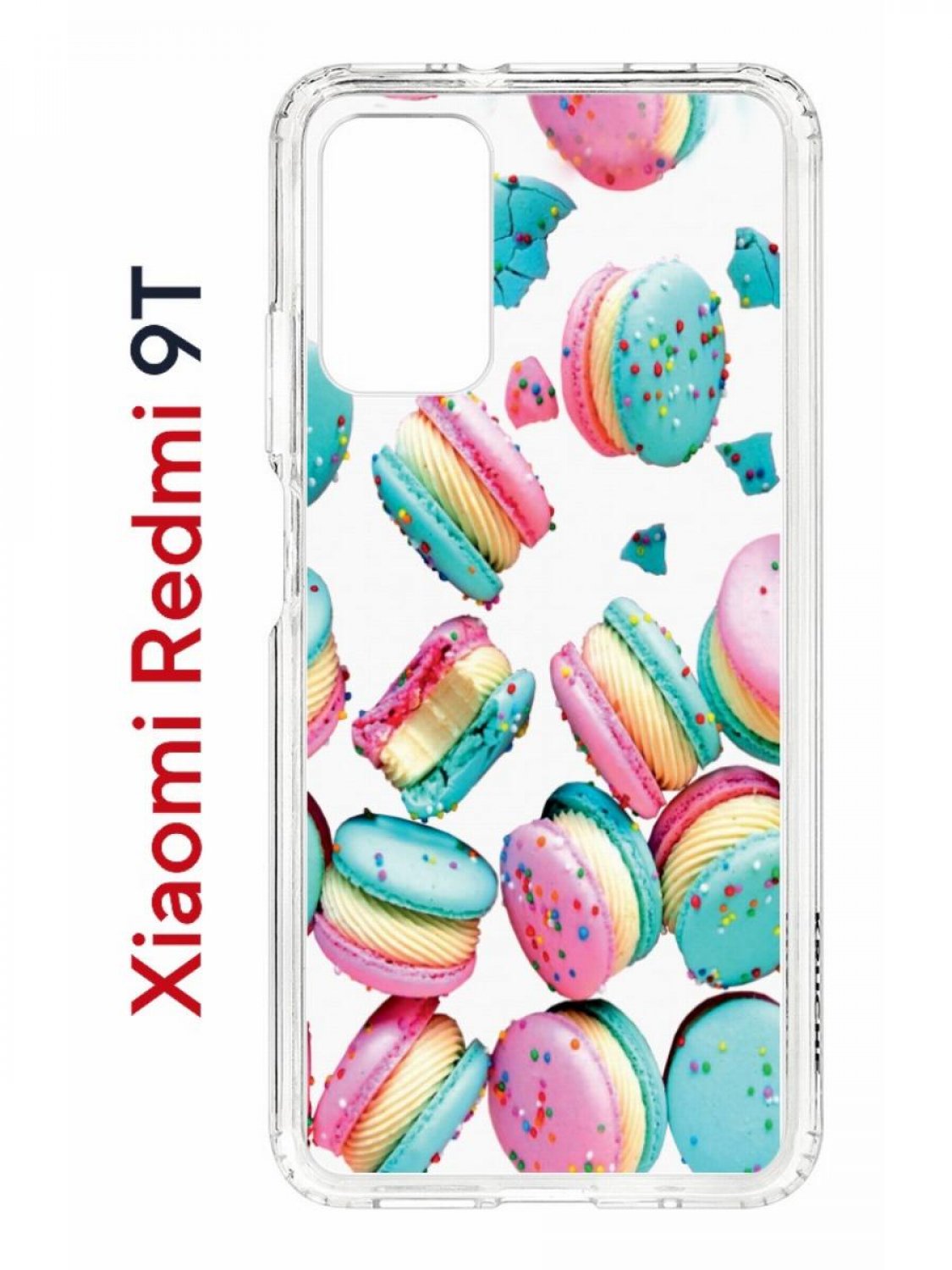 Чехол на Redmi 9T с принтом Kruche Print Макарон,противоударный бампер,с защитой камеры