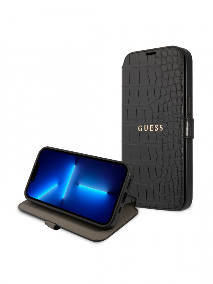 фото Чехол-книжка cg mobile guess pu croco with metal logo booktype для iphone 13 pro, черный