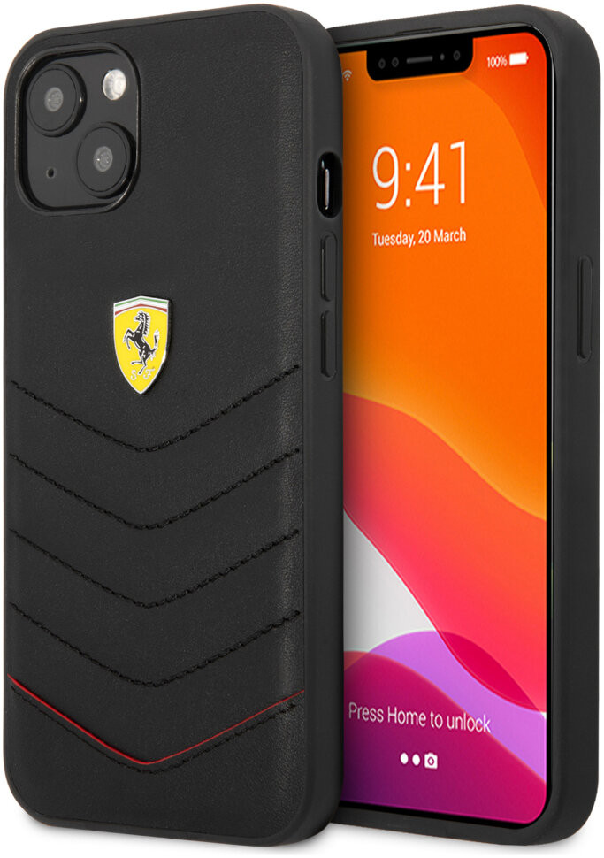 фото Чехол cg mobile ferrari genuine leather quilted with metal logo hard для iphone 13, черный