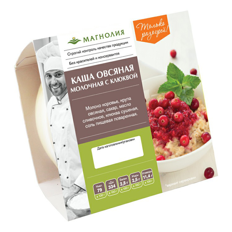 

Каша овсяная молочная Магнолия с клюквой 200 г