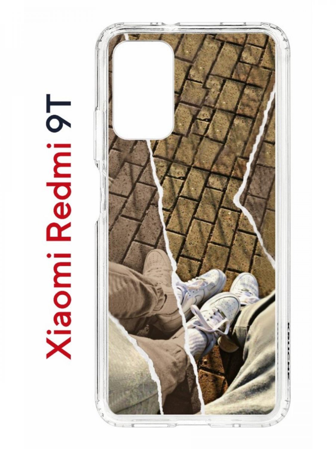 Чехол на Redmi 9T Kruche Print Пара белые кроссы,противоударный бампер,с защитой камеры