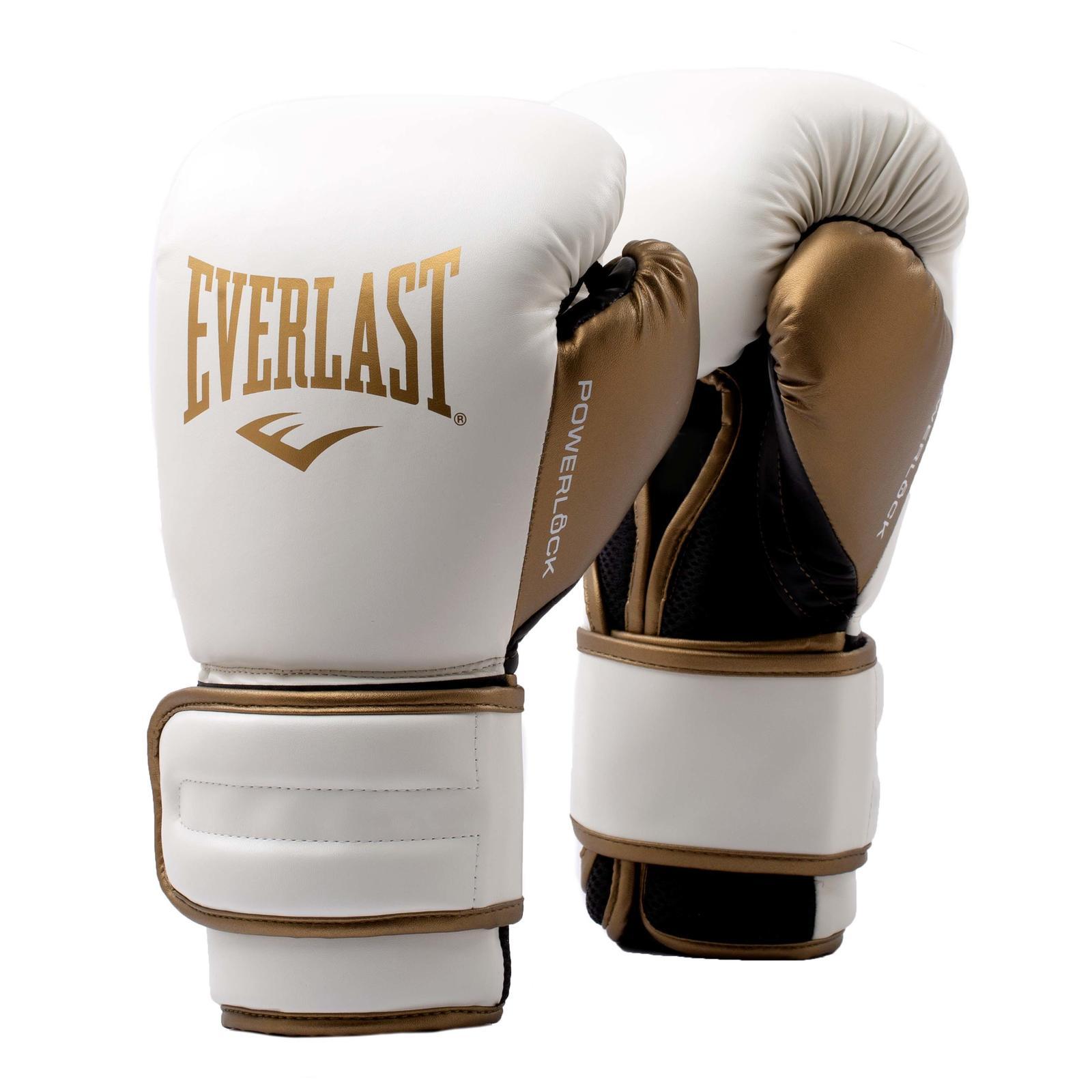 фото Перчатки тренировочные powerlock pu 2 14oz бел/золот. everlast