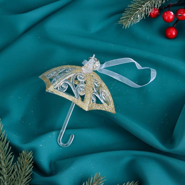 фото Украшение ёлочное "зонтик полосы блеск" 10х11,5 см, прозрачно-золотой зимнее волшебство