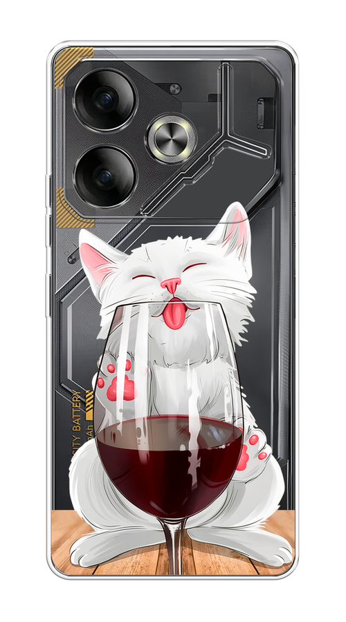 

Чехол на Tecno Pova 6 "Кот с бокалом", Прозрачный;белый;красный, 305350-1