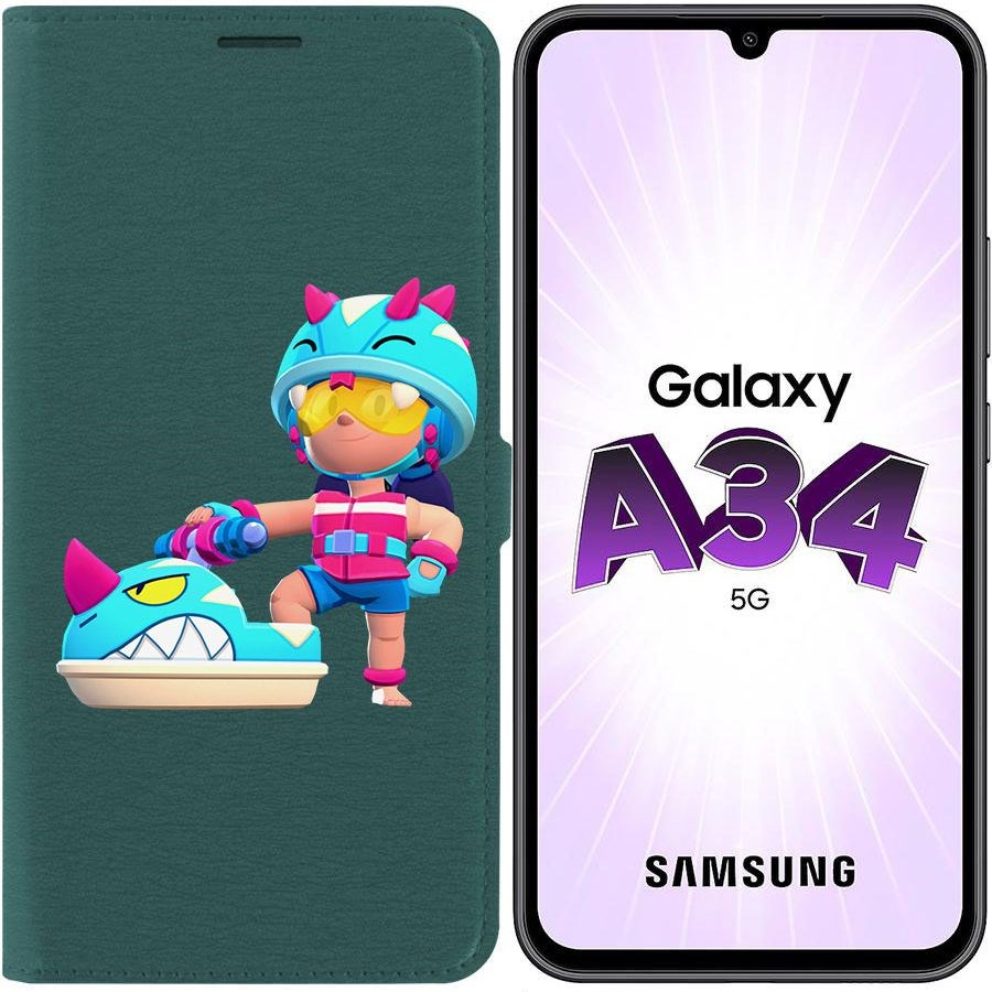 

Чехол-книжка Эко для Samsung Galaxy A34 5G (A346) Brawl Stars-Аквабайкер Джеки