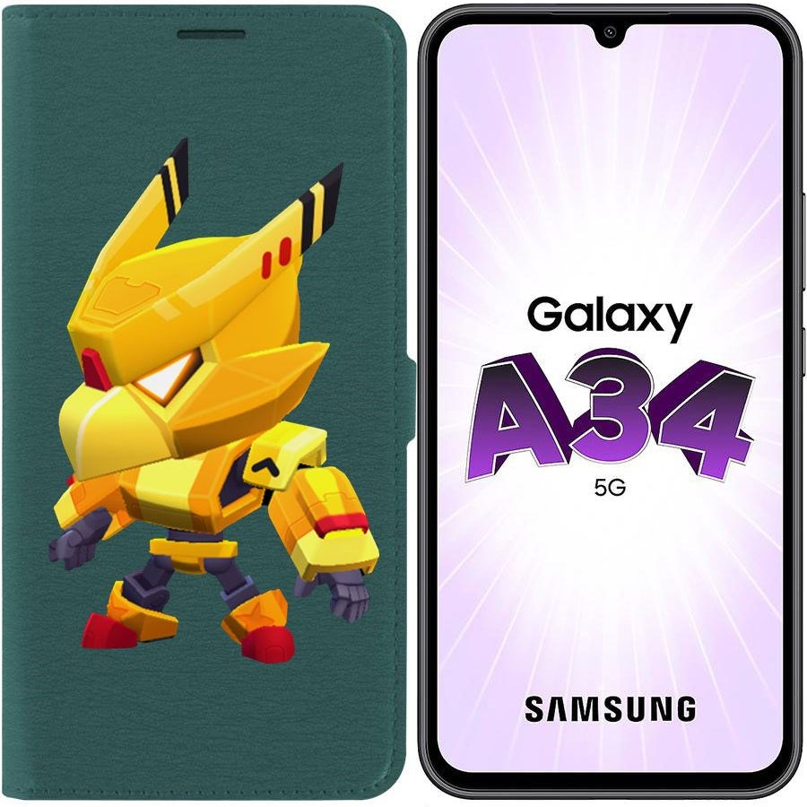 

Чехол-книжка Эко для Samsung Galaxy A34 5G (A346) Brawl Stars-Ворон Золотой Меха
