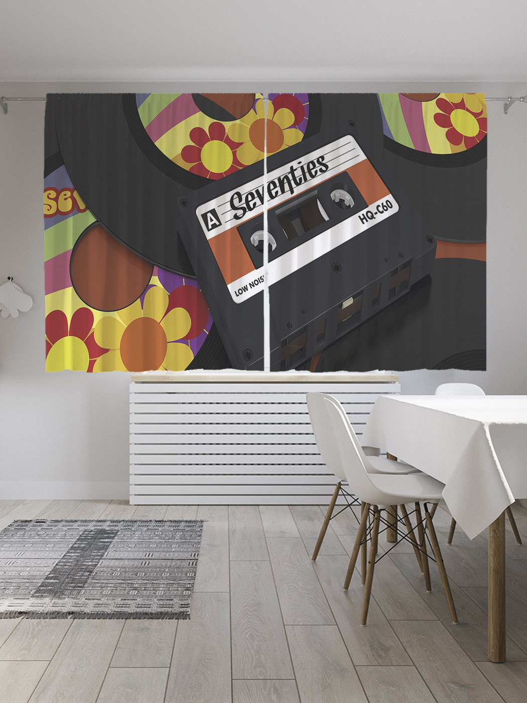 

Шторы с фотопечатью JoyArty "Кассета и винил" из сатена, 290х180 см