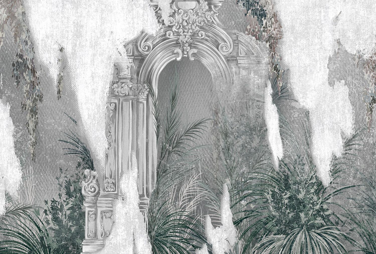 Фотообои Divino Decor F-377 Античная стена с тропическими листьями 400х270