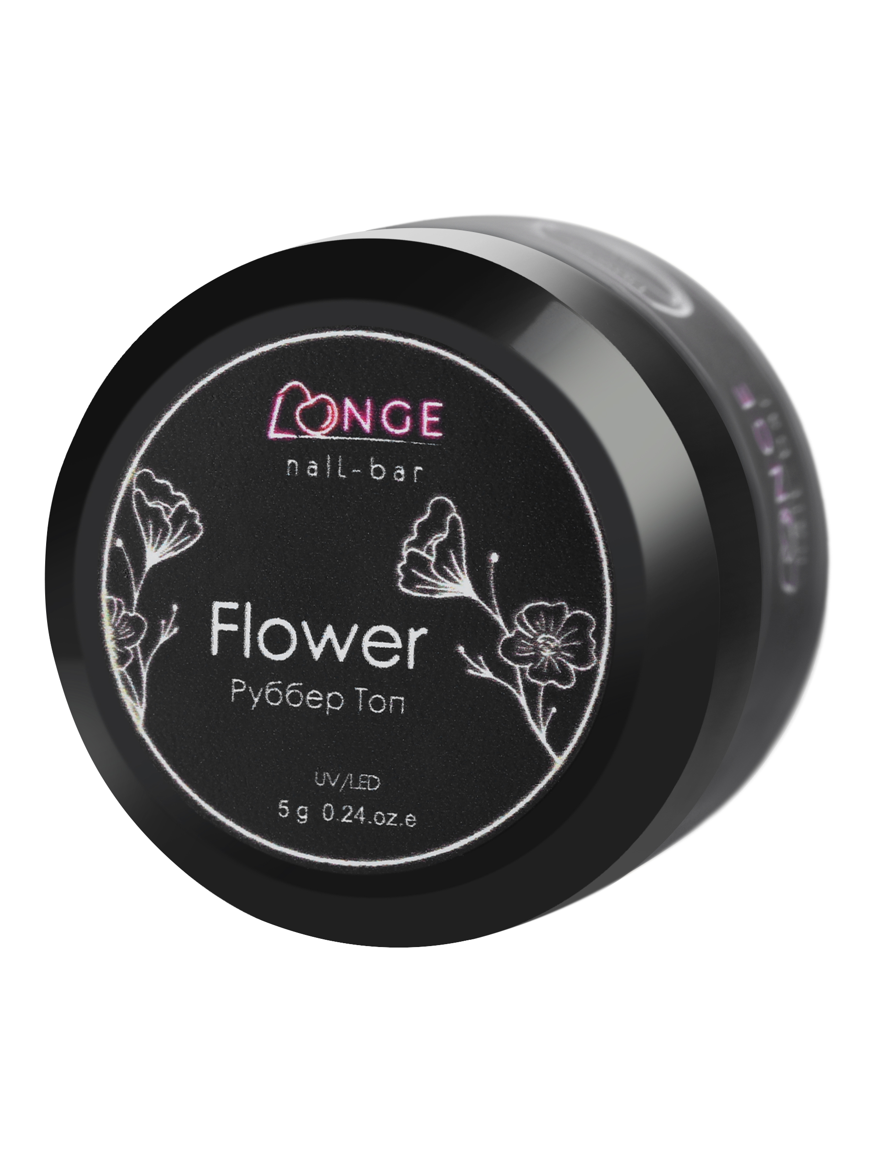 Топ для гель-лака LONGE nail-bar Rubber Flower №02 без липкого слоя с сухоцветами, 5 г