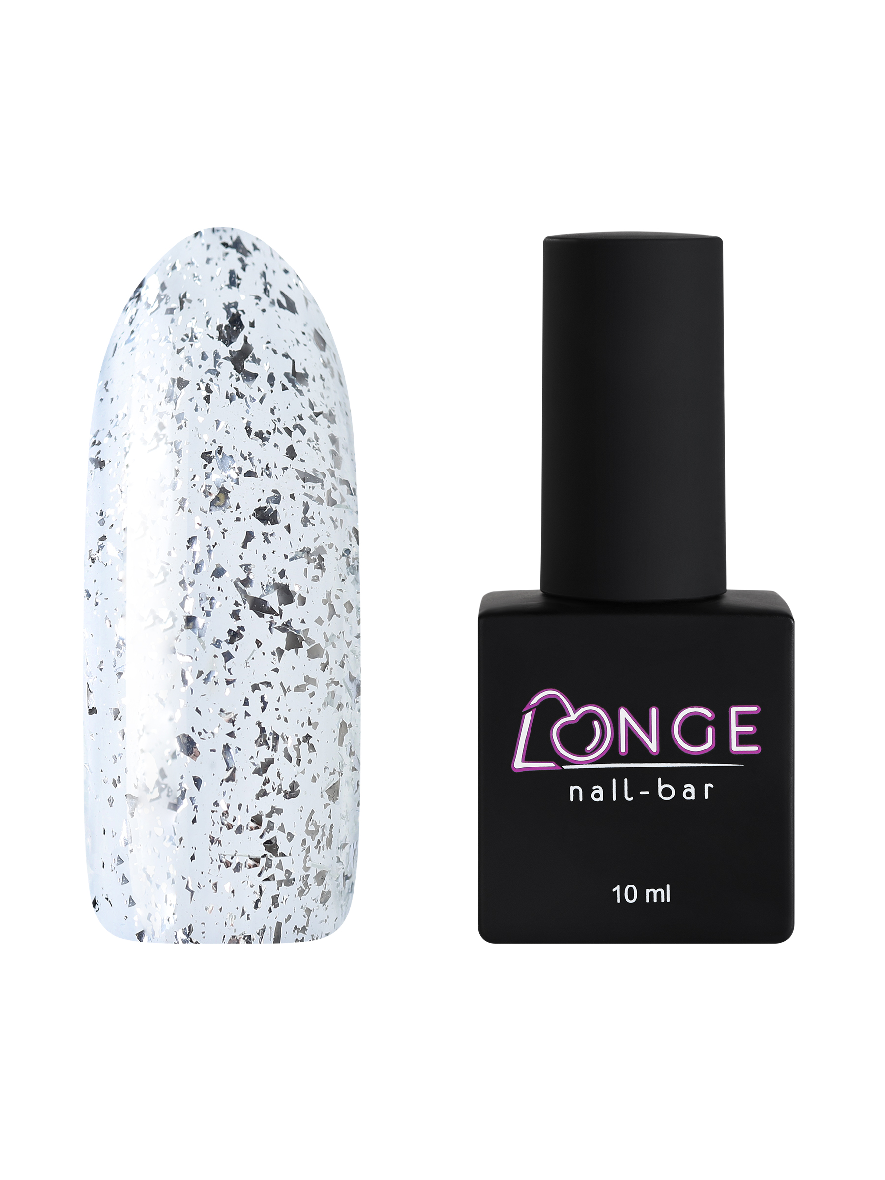 

Топ для ногтей LONGE nail-bar Potal №02 без липкого слоя с поталью, серебро, 10 мл