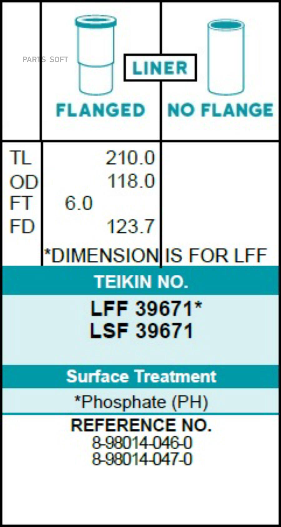 TEIKIN Гильза блока цилиндров TEIKIN LSF39671 (4шт/упак) не хонингованная