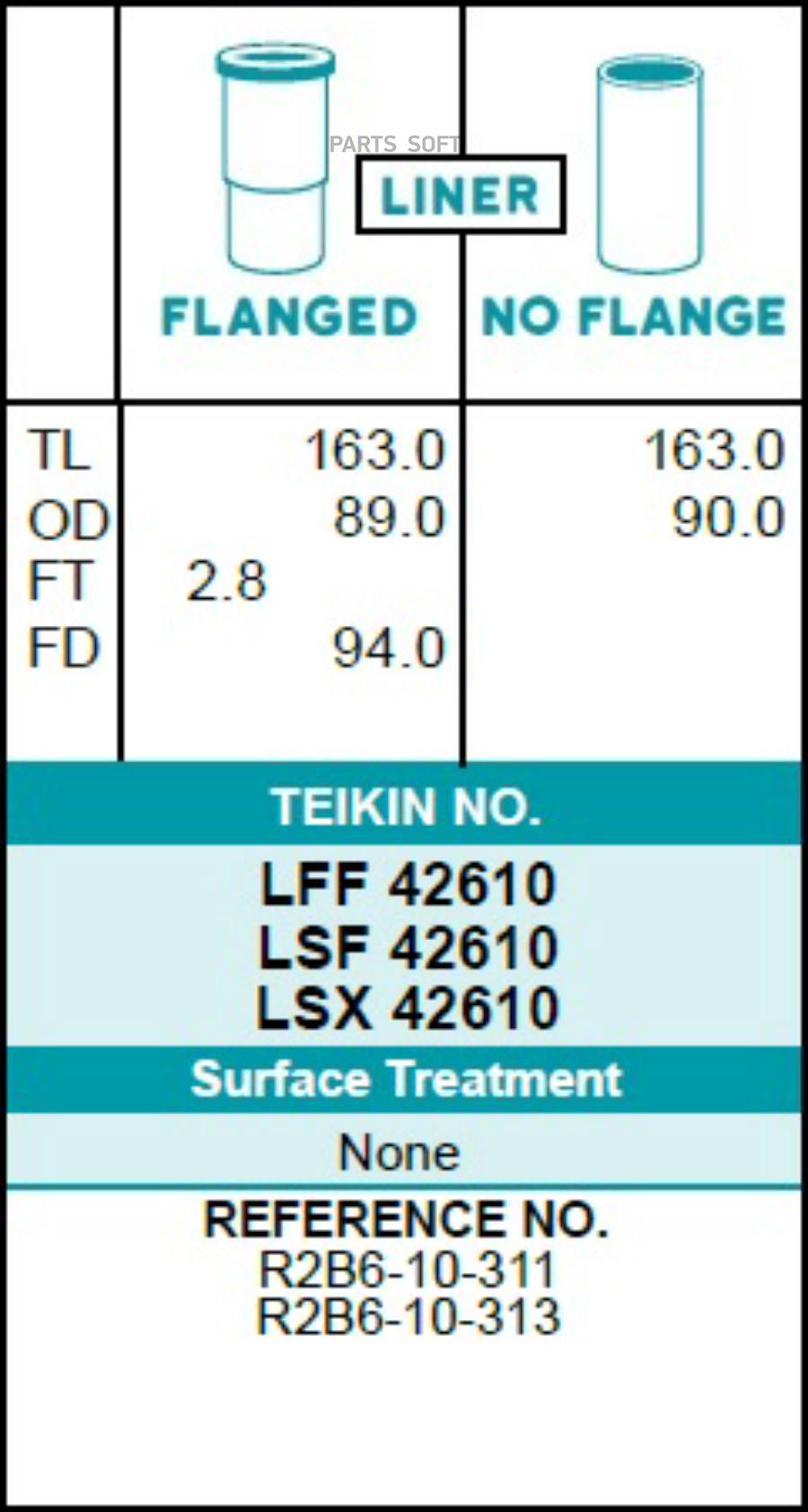 TEIKIN Гильза блока цилиндров TEIKIN LSF42610 (4шт/упак) не хонингованная