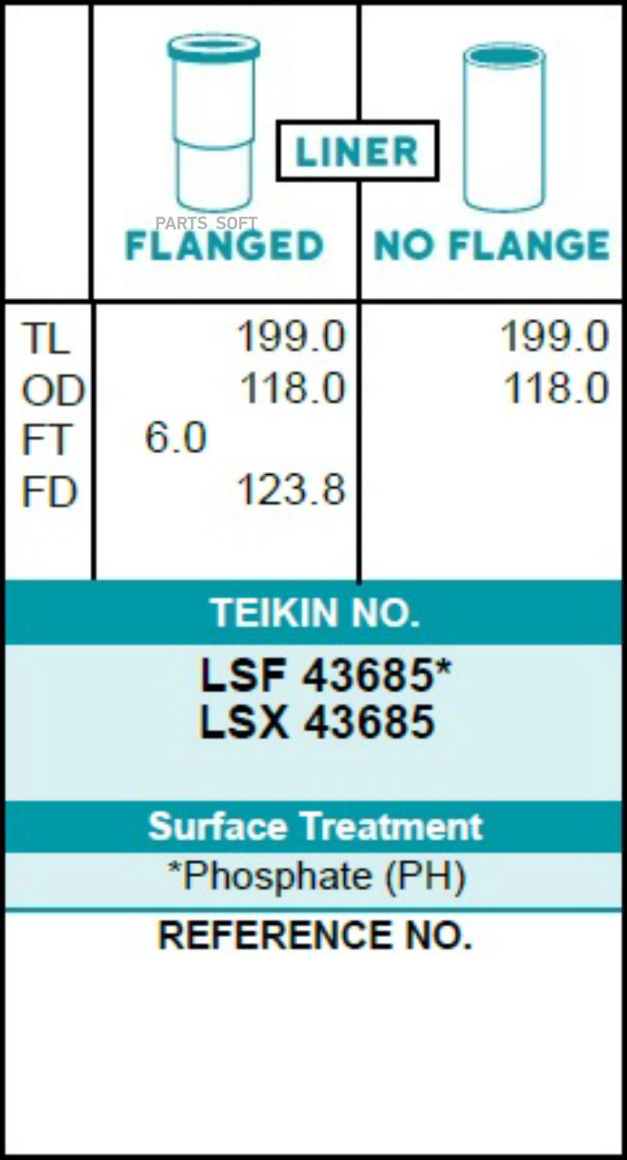 TEIKIN Гильза блока цилиндров TEIKIN LSF43685 (4шт/упак) не хонингованная