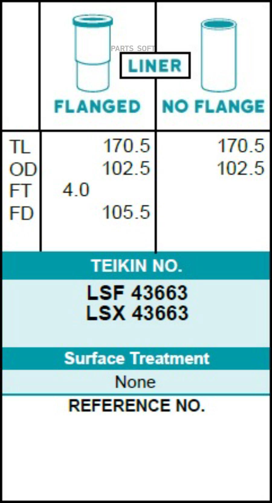 TEIKIN Гильза блока цилиндров TEIKIN LSF43663 (4шт/упак) не хонингованная